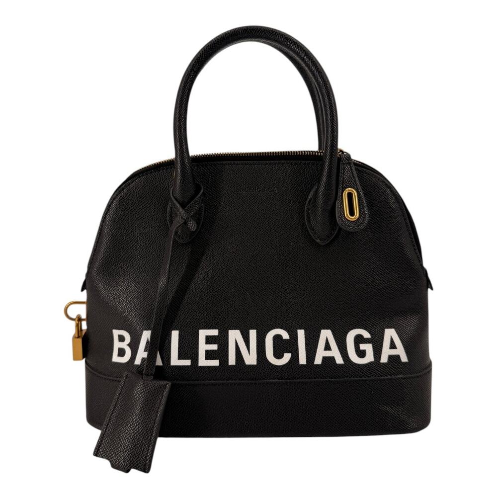 Balenciaga Grained Leather Ville Top Handle Bag Black White Women's One Size